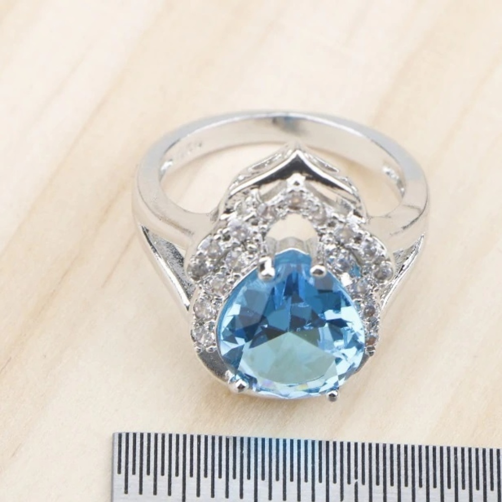 Blue Zircon 925 Stamped Jewelry Sets (Ring size 7) - Picture 2 of 5